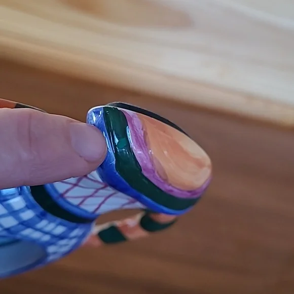 Vintage 90s Ceramic Picture Frame Colorful Double Handled Vase Jar Hand Painted - Picture 9 of 13